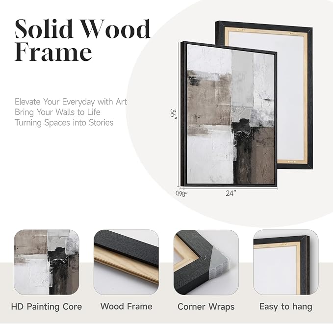 Framed Abstract Black and White Brown Wall Art - Image 5