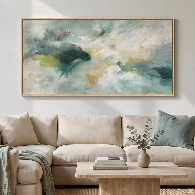 Extra Large Framed Sage Green Abstract Wall Art by Cuspin