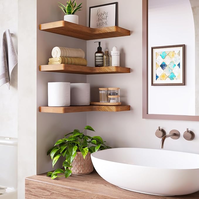 Fixwal Corner Floating Shelves for Wall Mounted Natural Solid Wood 16"x11.4" - Image 7
