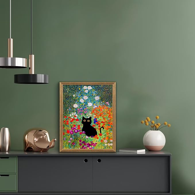 Fantasy Artists Gustav Klimt Canvas Wall Art, Framed Aesthetic Cat Floral Wall - Image 5