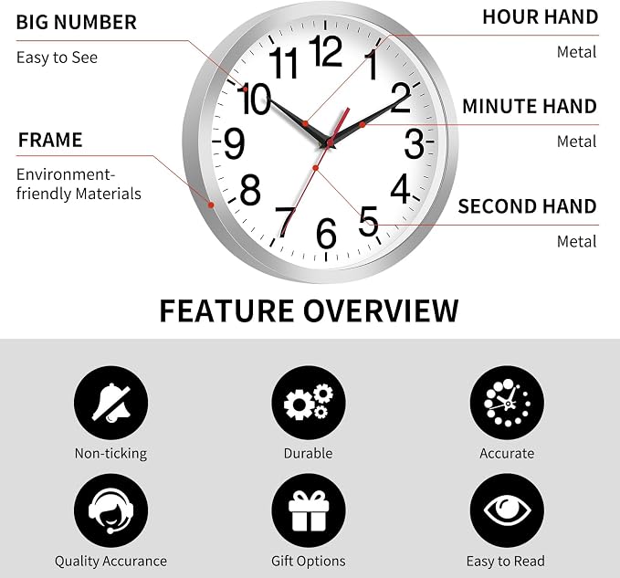 Rohioue Wall Clock Modern 10 Inch Battery Operated Silent Non Ticking Analog - Image 3