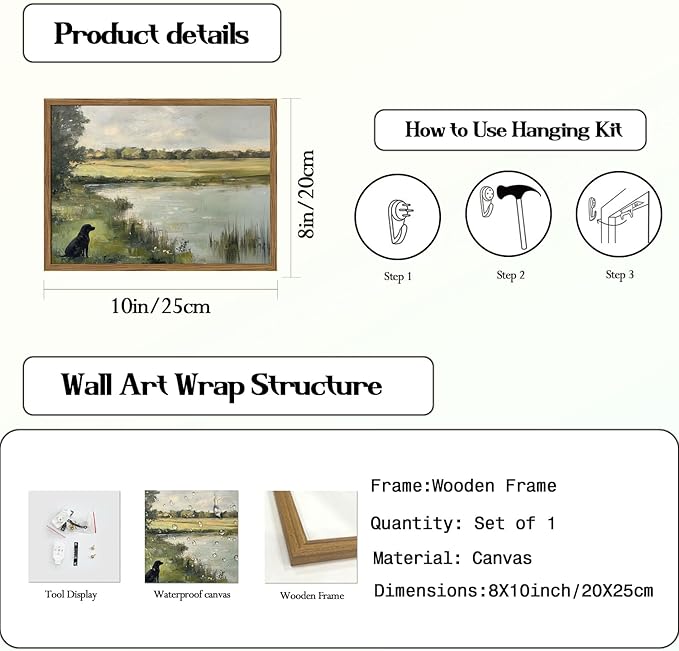 Framed Vintage Hunting Black Dog Wall Art, Rustic Country Nature Landscape - Image 5