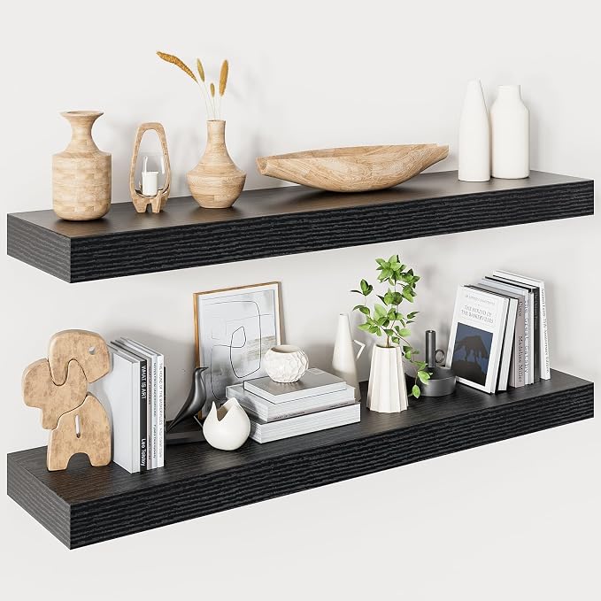 Heimlove Floating Shelves for Wall 36 Inches Long, 9.3" Deep Black Floating by Heimlove