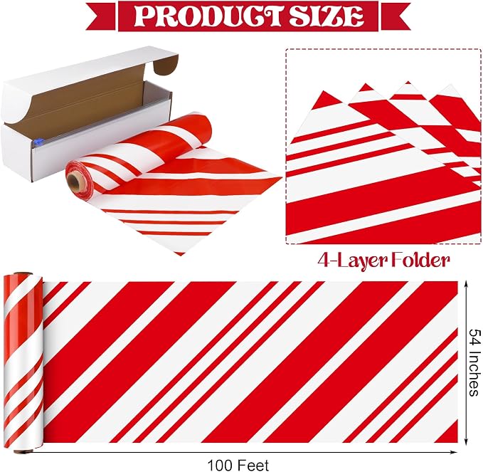 Kochorie 100 Ft x 54 Inch Christmas Candy Cane Striped Tablecloth Roll - Image 2