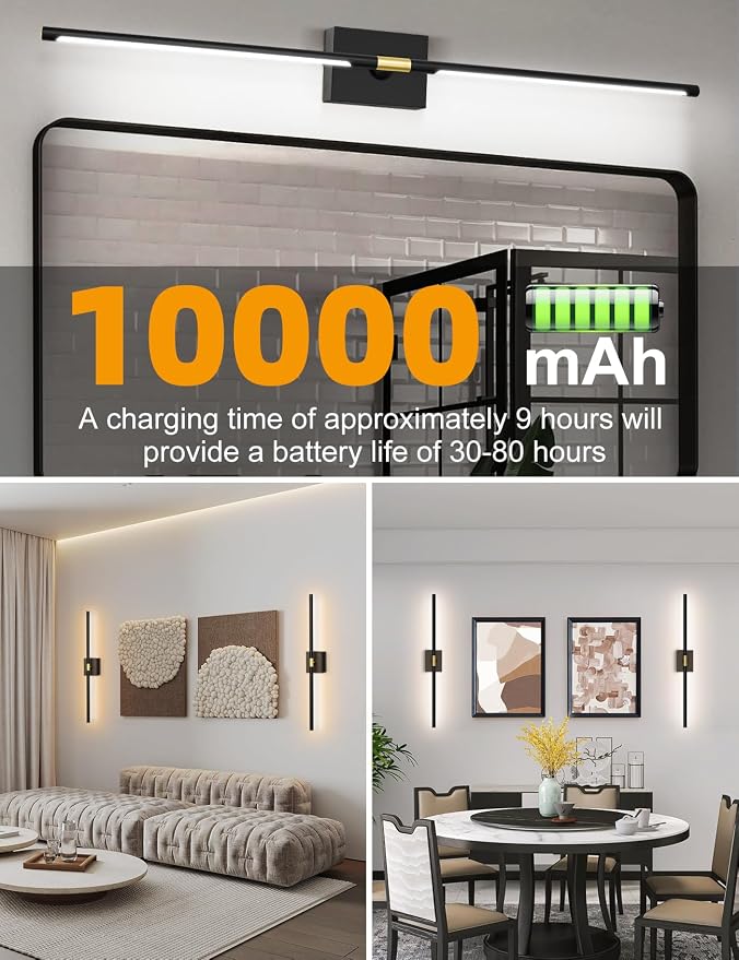 Battery Operated Wall Sconces Set of 2: 10000mAh Rechargeable Wall Lights - Image 7