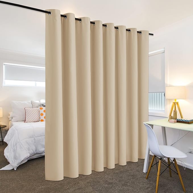 RYB HOME Decor Freestanding Office Partition Wall Divider Curtain, Grommet Top - Image 3