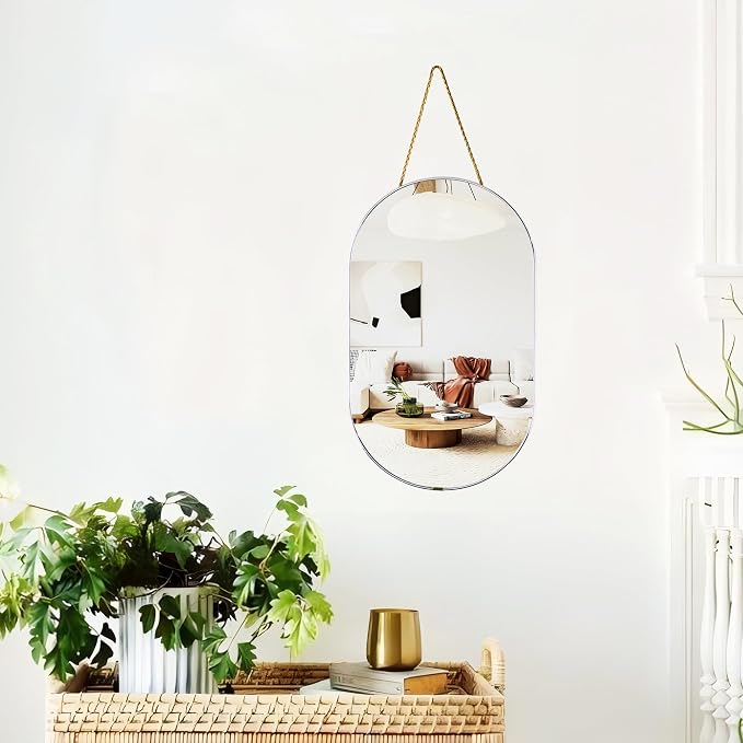 Oval Mirror with Lanyard, High Definition Bathroom Mirror - Image 3