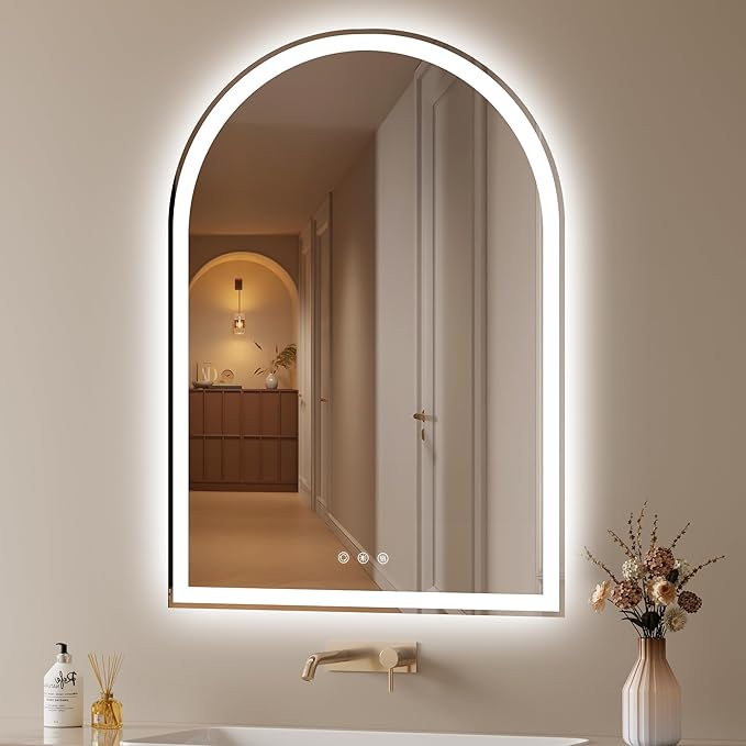 Arched Bathroom Mirror with Lights 28"x40"- Frameless LED Mirror by OUMUSUMIRROR