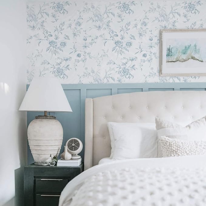 Ismoon Blue Wallpaper Peel and Stick Floral Vintage Stick on Wall Paper French - Image 4