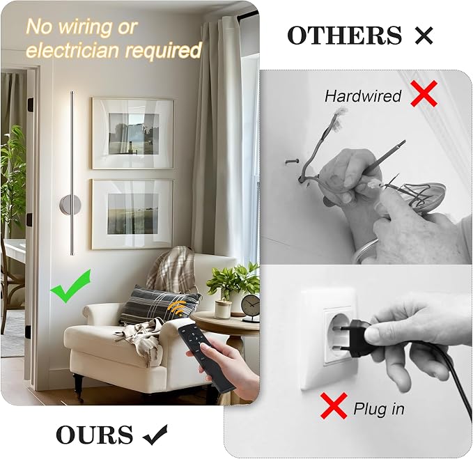 Battery Operated Modern Wall Sconces, Dimmable Wireless Wall Light Set of Two - Image 2