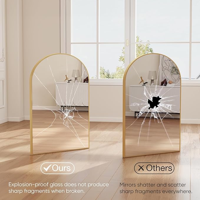 DUMOS Gold Metal Arch Vanity Rounded Rectangle Bathroom Mirrors - Image 6