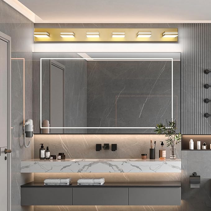 SineRise LED Modern Bathroom Vanity Light Fixtures, Matte Gold Modern Acrylic - Image 9