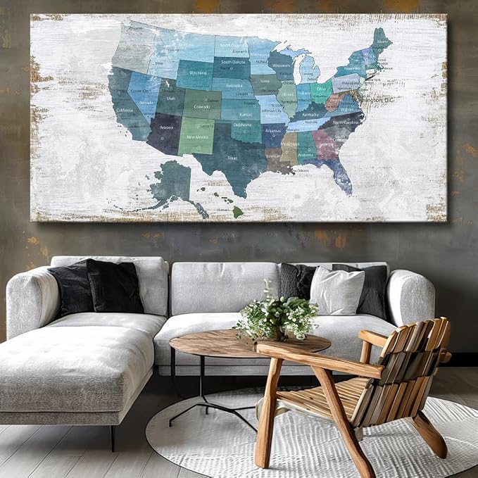 Wall Decor Map Canvas Wall Art for Wall Decoration Wood Background USA Canvas - Image 3