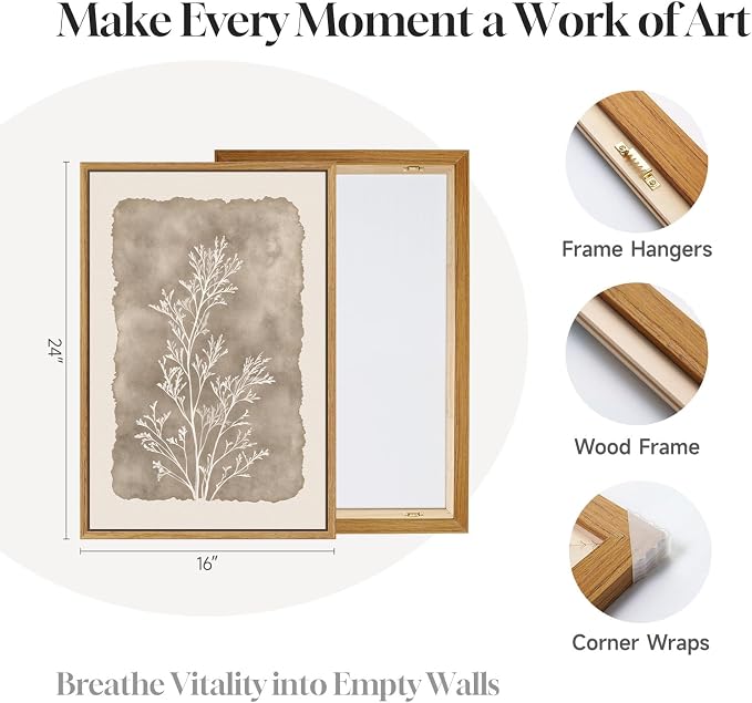 3 Piece Framed Neutral Botanical Wall Art Set, Large Farmhouse Floral Canvas - Image 7