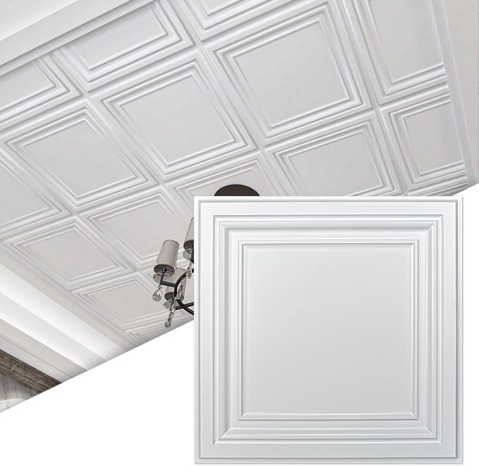 Art3d 48-Pack PVC Drop Ceiling Tiles, 2ft x 2ft, Crisp White Finish by Art3d
