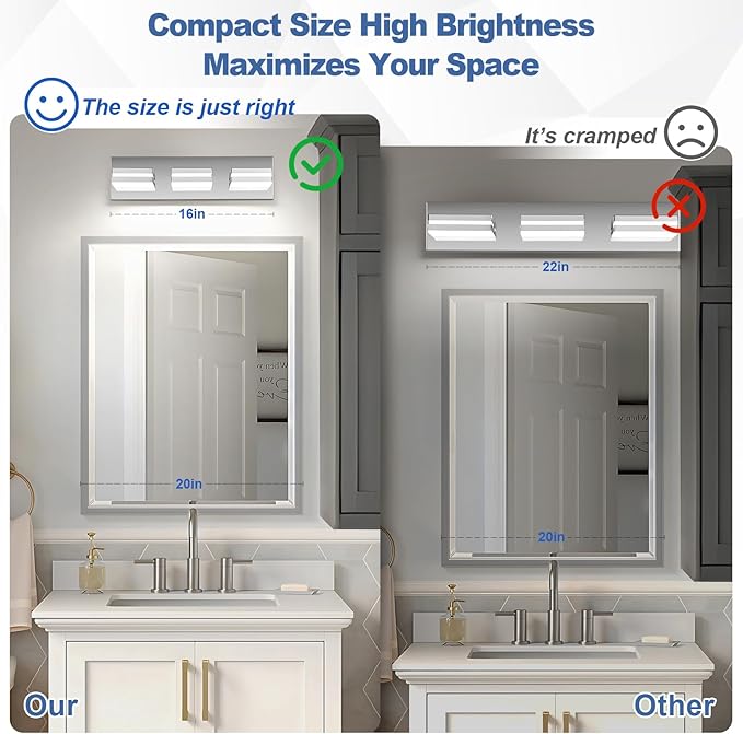 Modern LED Small Bathroom Lights Fixtures 3-Light, Stainless Steel Chrome - Image 3
