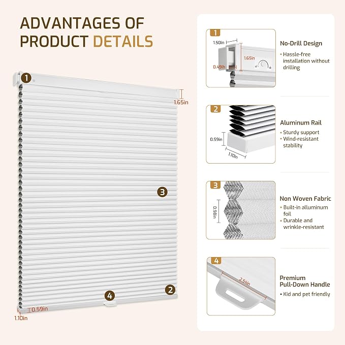Grandekor No Drill No Tools Cordless Cellular Shades, UV Protection Privacy No - Image 9