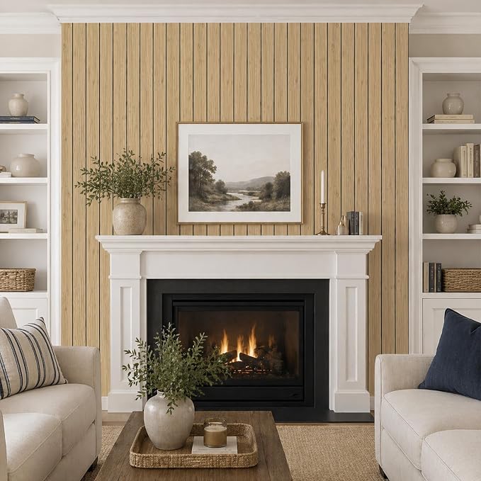 VEELIKE Tan Birch Slat Wall Panels Peel and Stick 3D Wood Grain Wall Panel - Image 3