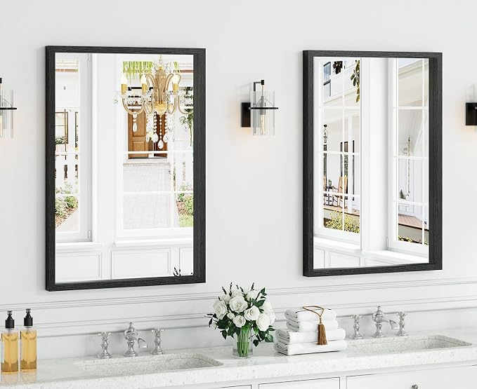 Syndra Black Wood Frame Bathroom Mirror, Waterproof Slim Deep Frame, - Image 2