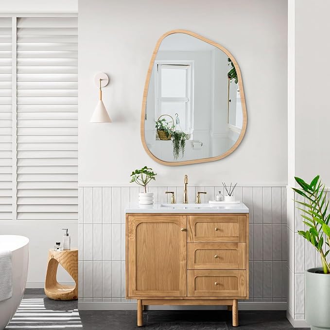 Irregular Bathroom Mirror Modern Wall Mirror Asymmetrical Wooden Framed Wall - Image 6