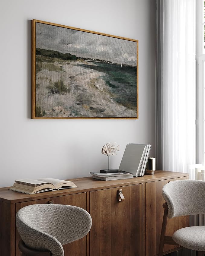 InSimSea Framed Canvas Wall Art, Seaside Landscape Painting Prints, Coastal - Image 3