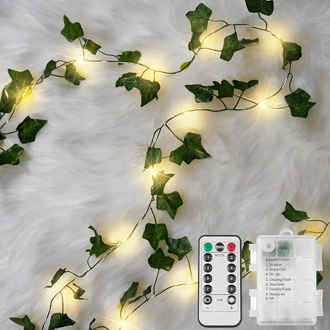suddus Vine with Fairy Lights Battery Operated, 33ft 100 LED Ivy String Lights by SUDDUS