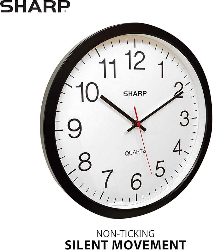 Sharp Wall Clock – Black, Silent Non Ticking 14 Inch Quality Quartz Battery - Image 2