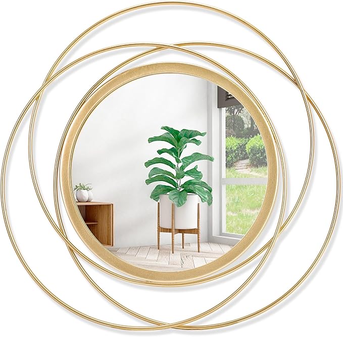 Large Gold Round Art Wall Mirror by HLFMVWE