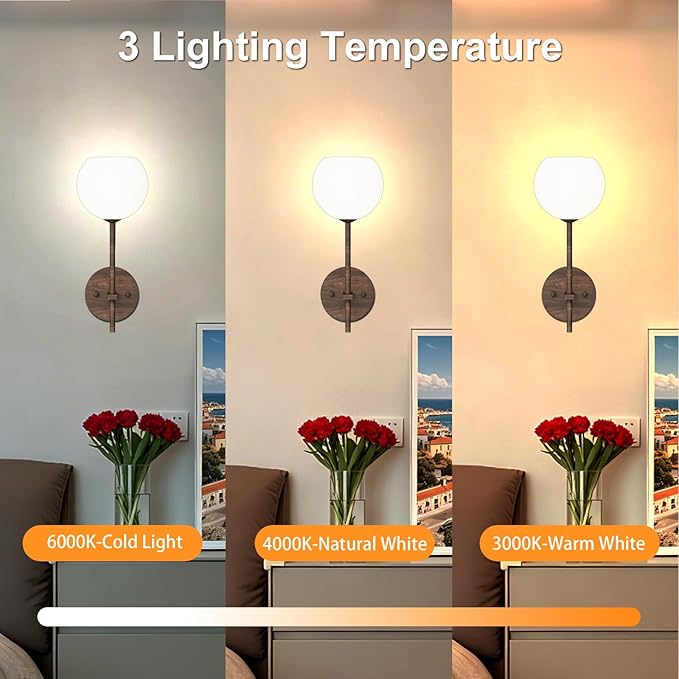 Walnut Grain Battery Operated Wall Sconces Set of 2, Rechargeable Wireless Wall - Image 5