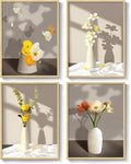 Framed Botanical Floral Wall Art, 4 Piece Yellow Flower Canvas Painting Prints by Cuspin