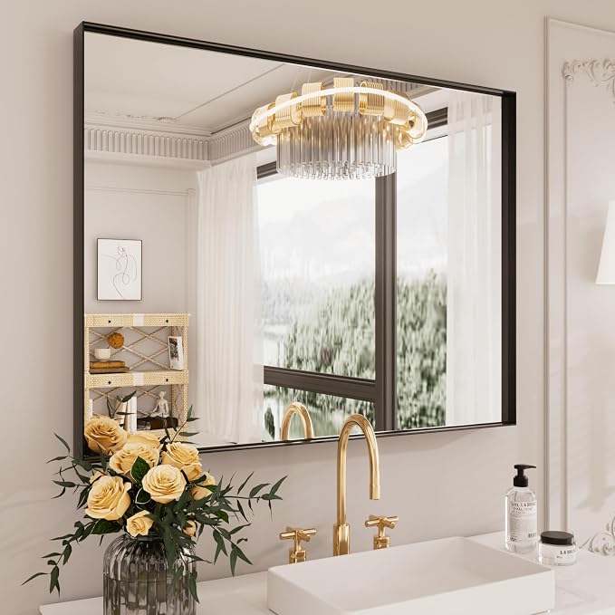 LOAAO Black Bathroom Mirror 30"X36" - Image 3