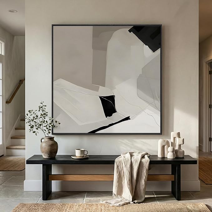 Extra Large Framed Black and White Abstract Wall Art - Image 2