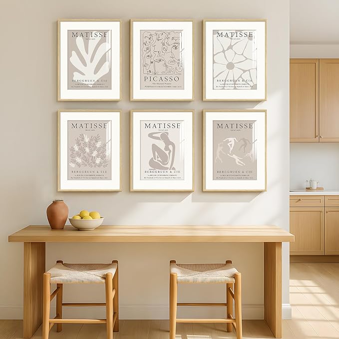 Framed Neutral Abstract Wall Art, 6 Piece Modern Matisse Prints Artwork - Image 5