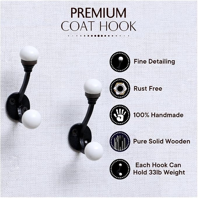 Indian Shelf Pack of 12 Double Prong White Decorative Coat Hooks Unique Coat - Image 2