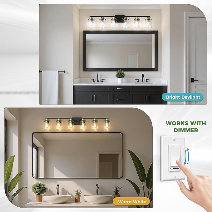 DORESshop Bathroom Light Fixtures, 6-Light Gold and Black Bathroom Lighting - Image 4
