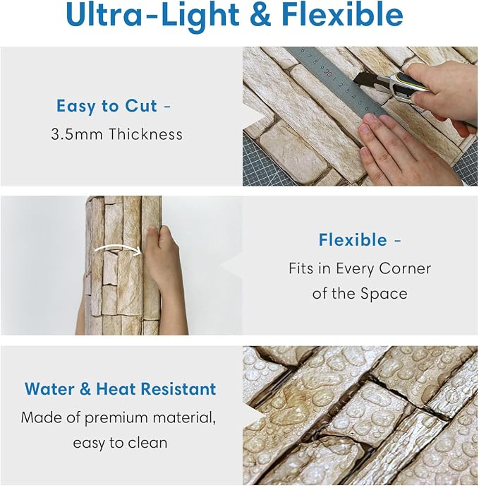 COMSTICKC 3D Peel and Stick Faux Stone Wall Sticker, Ultra-Light Thin PVC Rock - Image 4