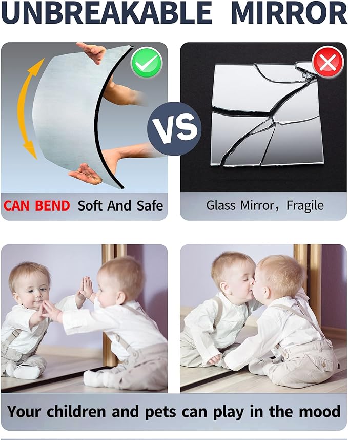 Wall Mirrors for Bedroom Door, Unbreakable Full Length Wall Mirrors Tiles - Image 6