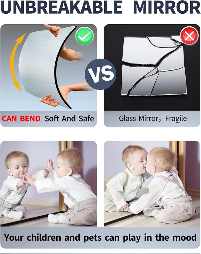 Wall Mirrors for Bedroom Door, Unbreakable Full Length Wall Mirrors Tiles - Image 6