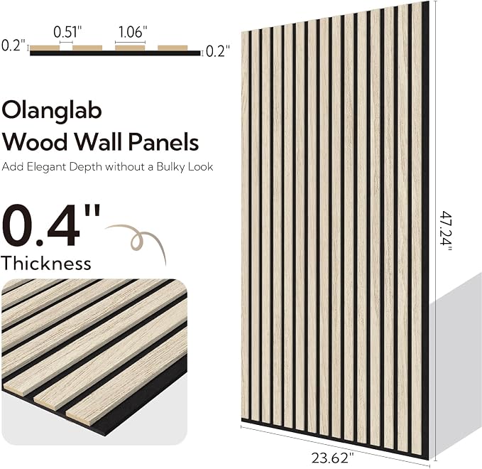 Olanglab Wood Slat Wall Panels 4 Pack, Acoustic Wall Panels, 47.24'' x 23.62" - Image 5