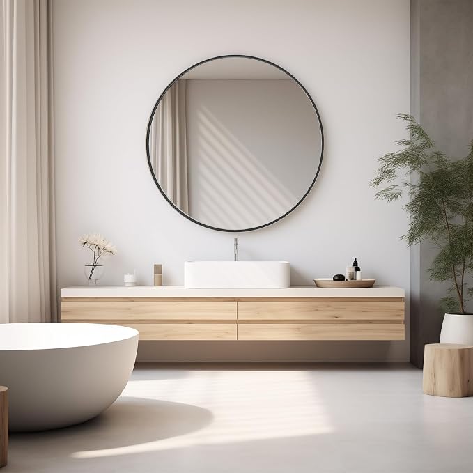 NEWBULIG Round Bathroom Mirror for Over Sink, 36 Inch Wall Mount Vanity Circle - Image 6