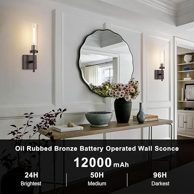 SANTOSTOCK Oil Rubbed Bronze Battery Operated Wall Sconces - Image 2