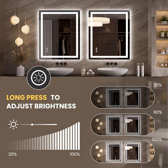 LOAAO 35.4"x29.9" LED Mirror for Bathroom, Lighted Bathroom Mirror - Image 3