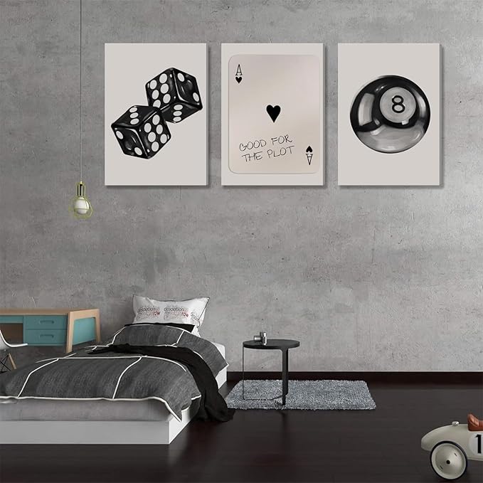 BOKPEN 3Pcs Black and White Poker Dice Canvas Wall Art Funky Retro Y2K Trendy - Image 7