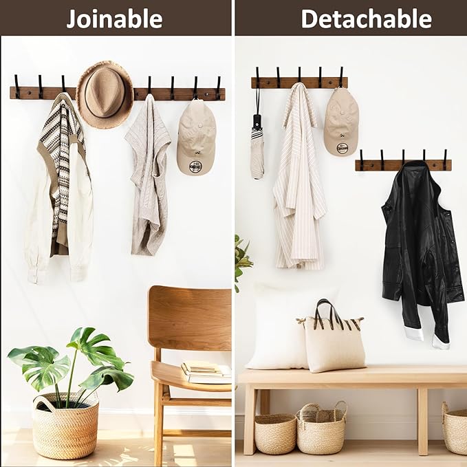 Optish Coat Rack Wall Mount, 16.5 Inches Wood Coat Hooks Wall Mount, Wall Coat - Image 6