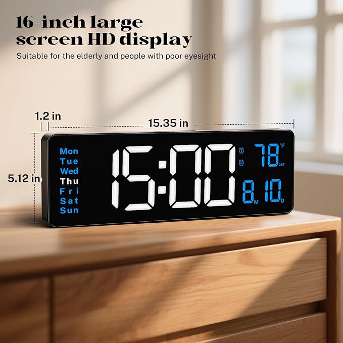 Digital Wall Clocks for Classroom, Temperature, Night Light for Living Room - Image 2