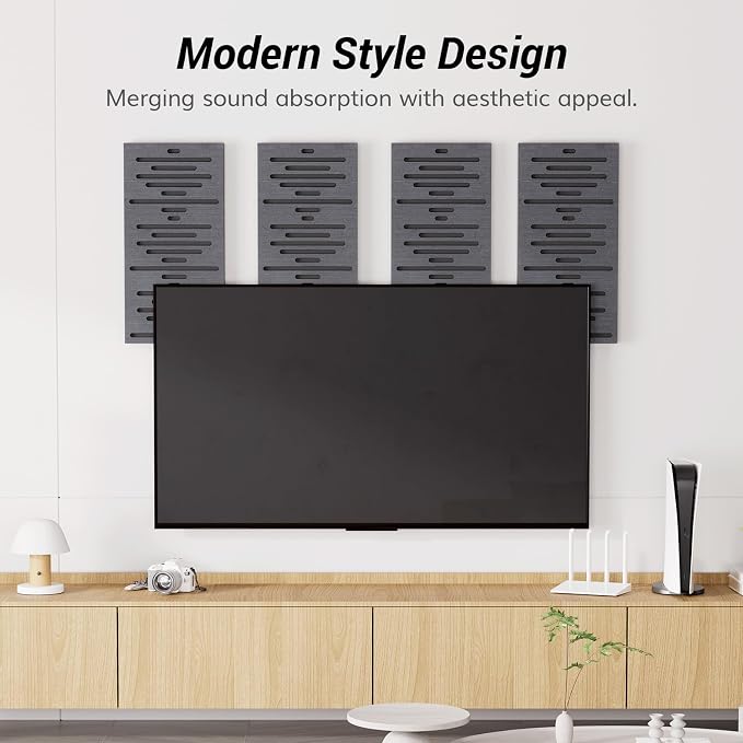 TONOR 4-Pack Acoustic Wood Wall Panels, 23.6” * 11.8” * 1.9” 3D Self-adhesive - Image 6