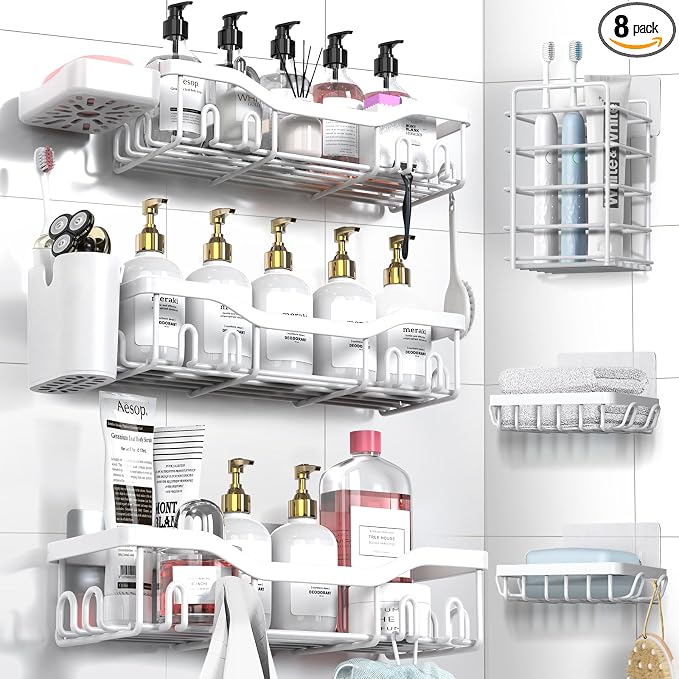 NESOMI Shower Caddy Adhesive Shower Organizer 8-Pack, Rustproof Stainless Steel by OrganizeYourHomeEssentials