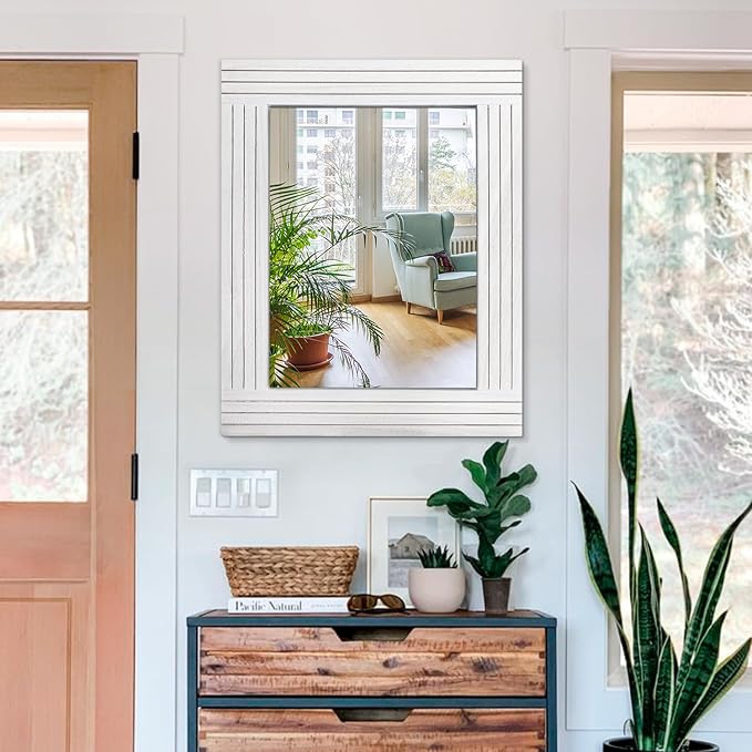 Rustic Wall Mirror, Rectangular Vintage Wood Framed Large Mirror - Image 3