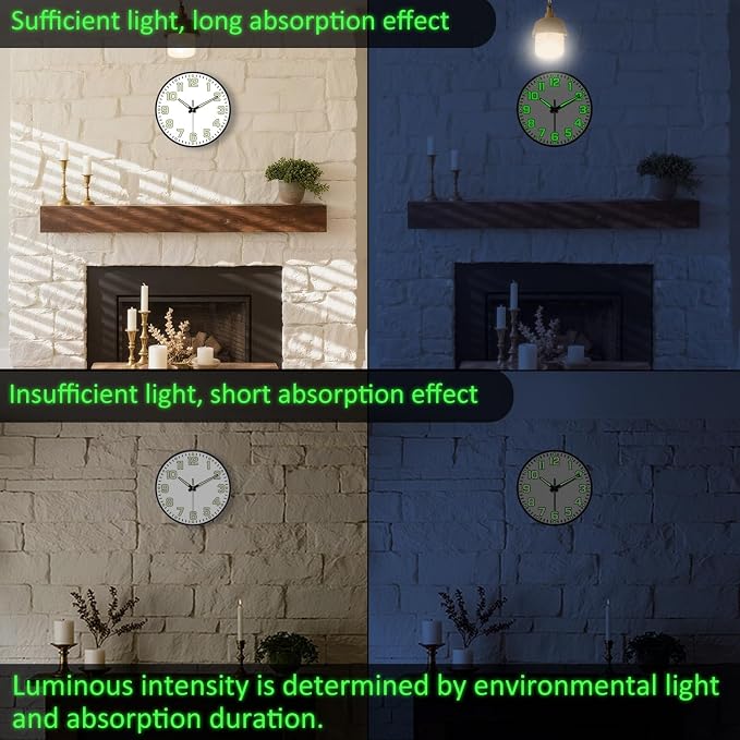 12 Inch Silent Wall Clocks Battery Operated, Glow in The Dark Wall Clock - Image 6