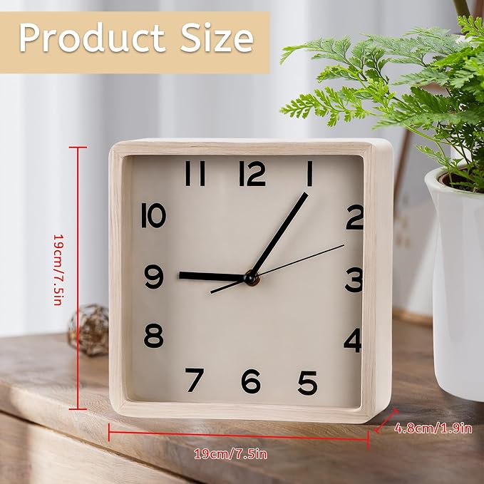 Maxspace Wooden Wall Clock, 8 Inch Non-Ticking Silent Square Wall Clock - Image 7